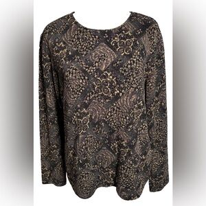 Soft Works M Black & Gold Long Sleeve Stretchy Top